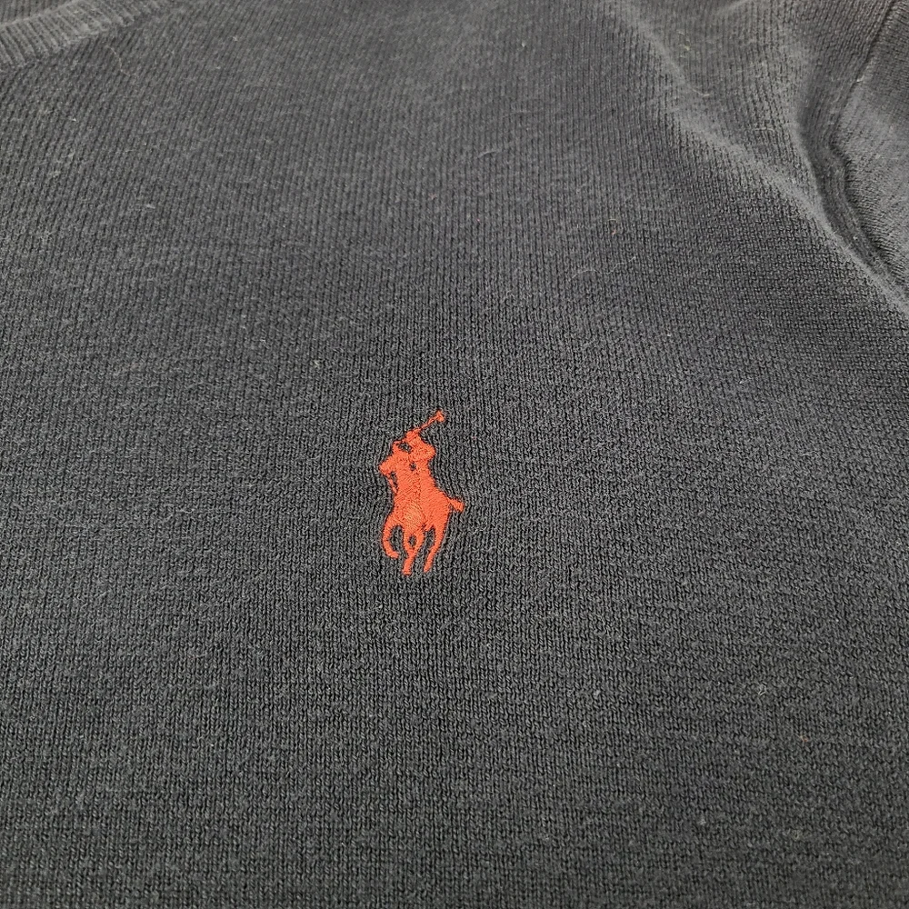 Polo Ralph Lauren V Neck Sweater Pima Cotton Blue Red Pony Pullover size Large